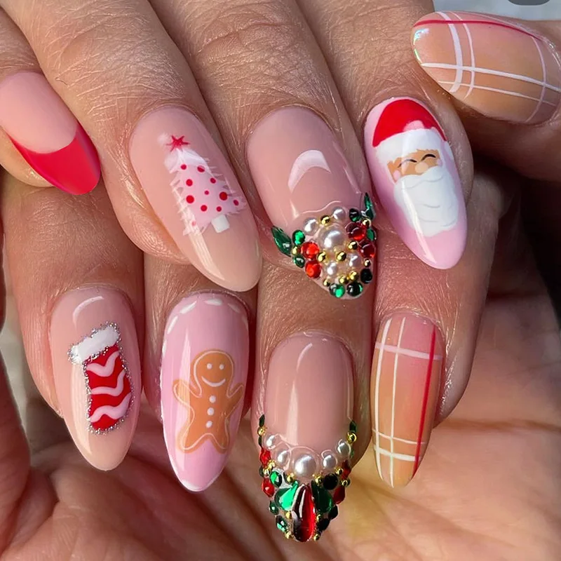 

Осень и зима Ins Wind Wearing Nail French Santa Press on Nails Маникюрный лист Накладные ногти Коробка из 24 предметов