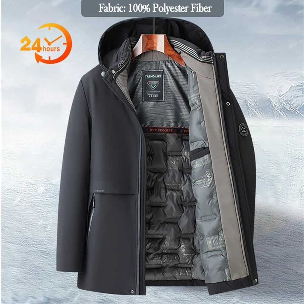 Graphene FabricMens White Jacket Warm Hooded Thick Slim Fit Puffer Jacket Coat Male Casual High Quality Overcoat Thermal Size5xl