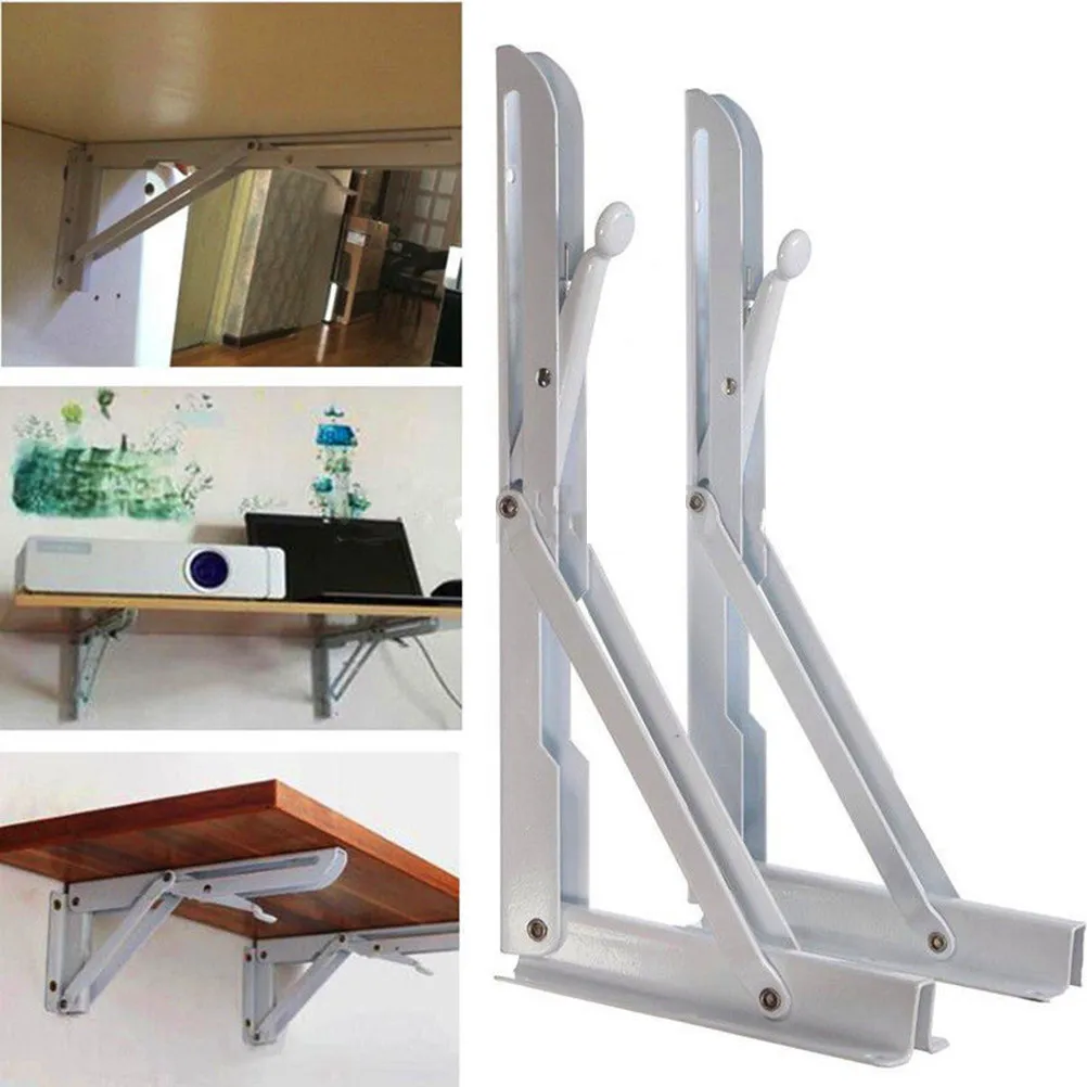 2Pcs 90 Degree Folding Shelf Bracket with Ray Wall Mounting Spring Loaded Lock Triangle Support Bracket for Boat Tables Space