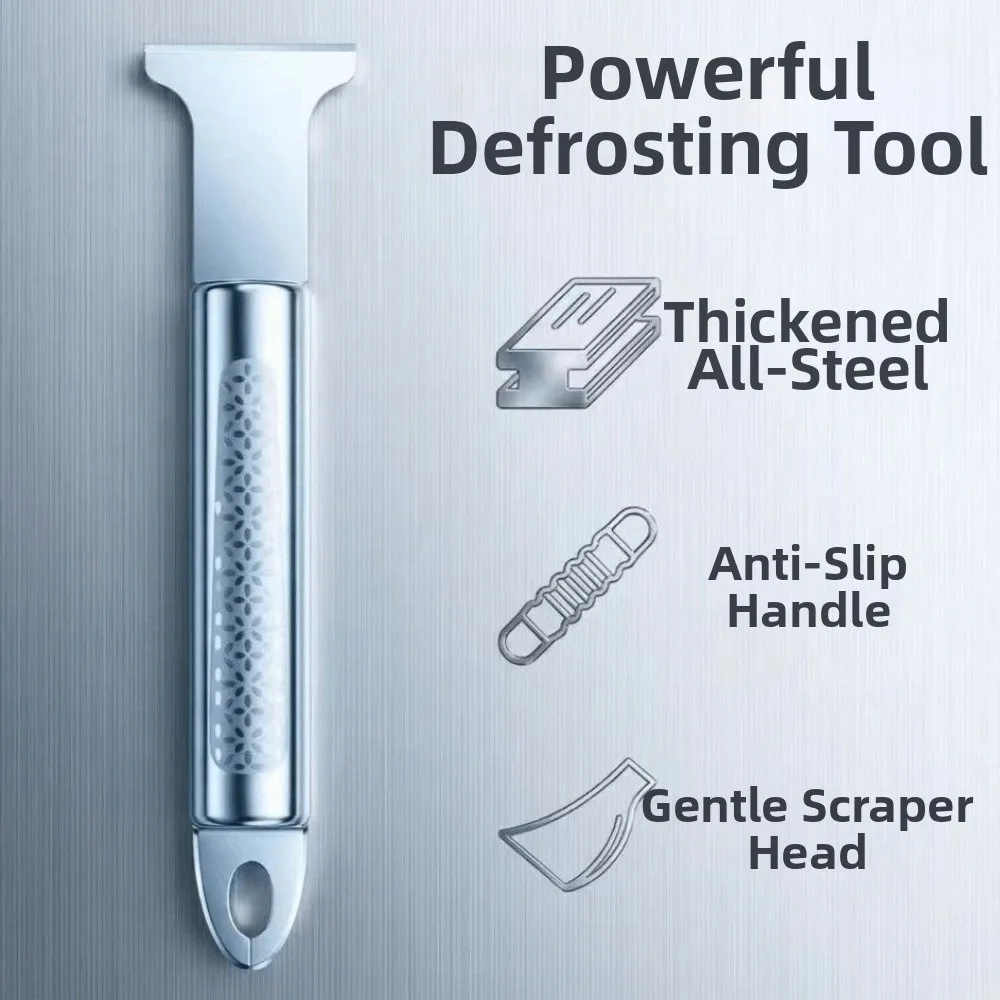 Stainless Steel Fridge Ice Scraper Anti-rust Non-Slip Refrigerator Defrosting Shovel Effortless with Hanging Loop