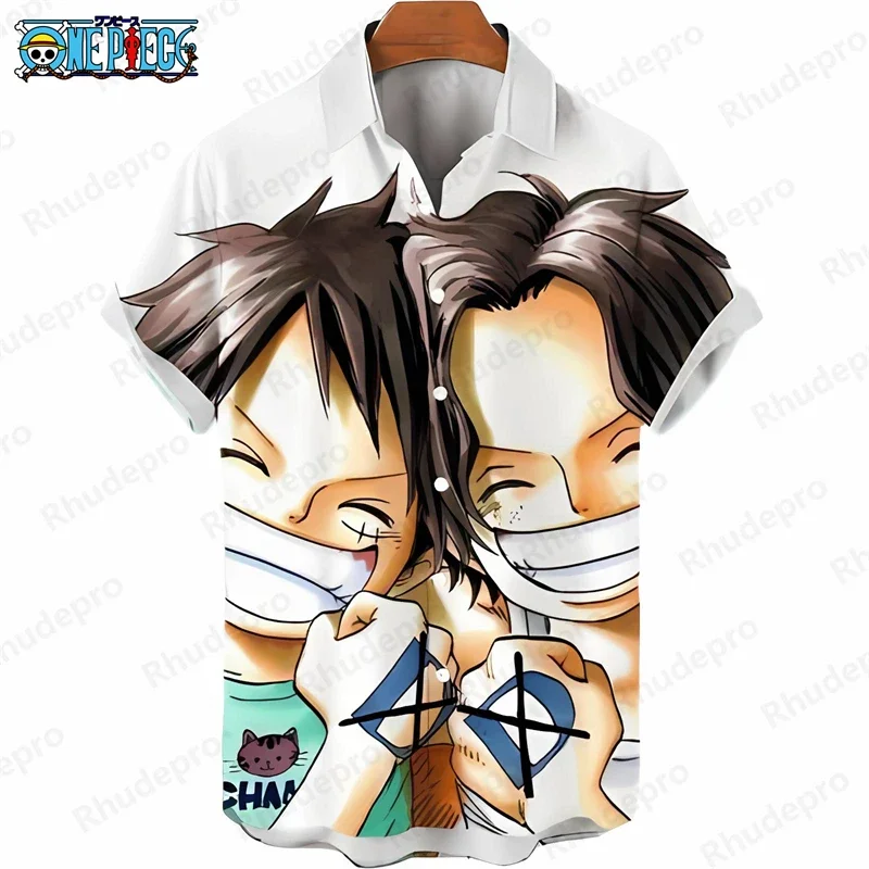 Summer Men's One Piece Hawaiian Shirt Sanji Nami Chopper Print Short Sleeve Loose Tropical Vacation Tops Anime Kids Clothes
