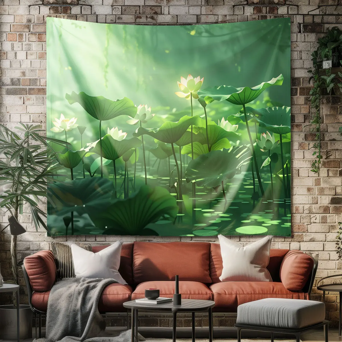 1pc Light Shadow Lotus Pond Lotus Tapestry Tapestry Background Wall Decoration Space Hanging Ornament Gift Background Cloth