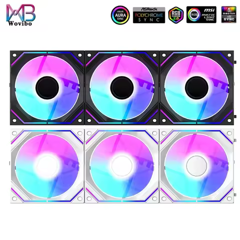 Wovibo 120mm Uni Fan Cooling Fans Cooler PWM 4PIN 5V ARGB RGB PC Computer Case Ventilador Wireless Splicing Infinity Mirror