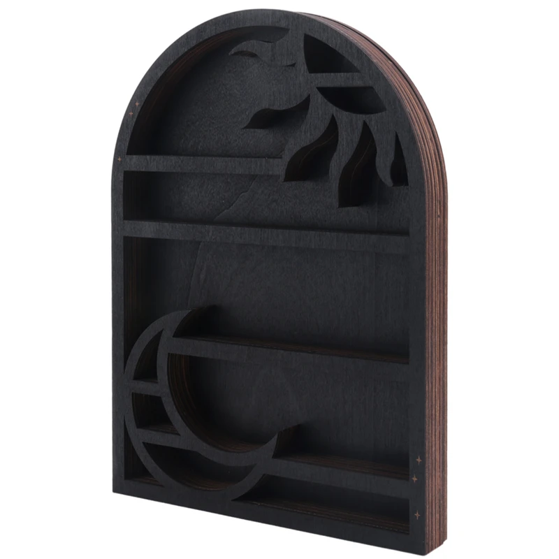 Wood Storage Shelf - Stylish and Practical Wall Shelf, Crescent Sun and Moon Crystal Shelf