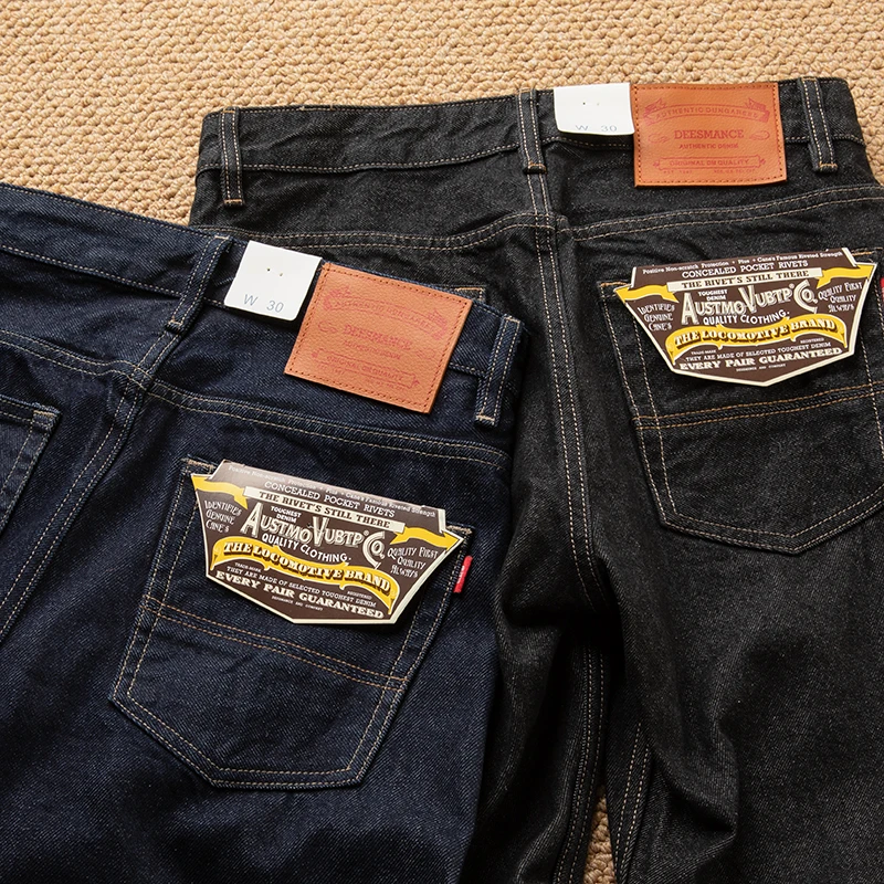 Japanese Style Casual Original Color Men's Jeans Loose Straight Leg Retro Trendy Denim Pants Autumn Wear Resistant Comfortable