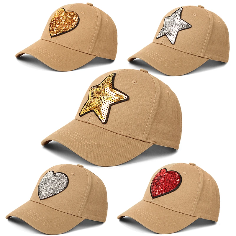 Sequin Star And Heart Baseball Cap Casual Accessories For Woman Cotton Snapback Caps Hat Solid Color Soft Outdoor Sport Sun Hats