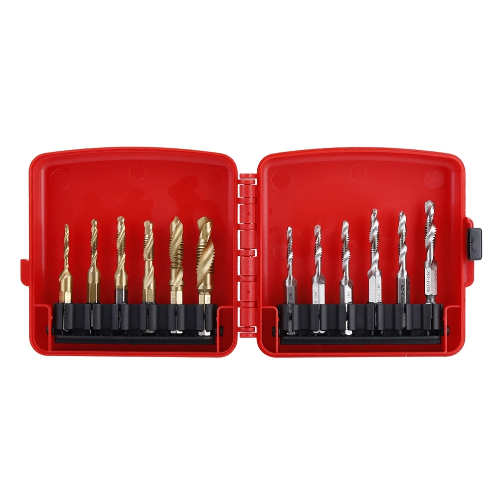 

12pcs M3-M10 Hex Shank Titanium Plated HSS Screw Thread Metric & Inch Tap Drill Bits