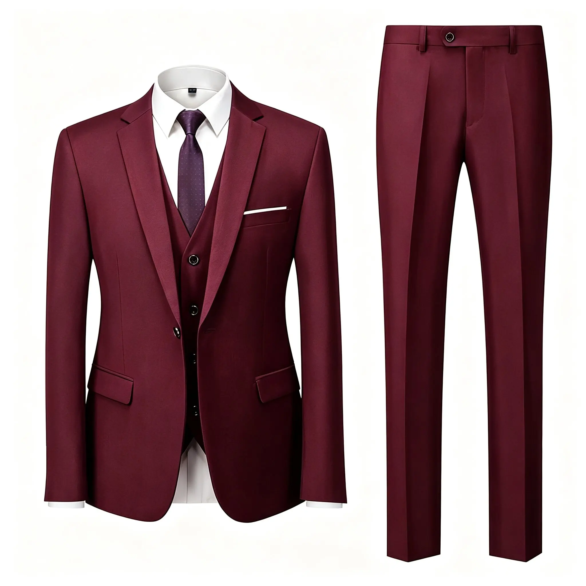 ( Jacket+Vest+Pants ) Brand Solid Color Formal Office Business Men's Suit Groom Wedding Dress Party Male Casual Suits