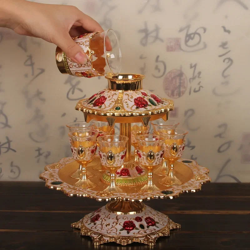 Automatic Wine Dispenser Set with Crystal Goblets for Baijiu and Red Wine Elegant Household Glassware High End Gift for