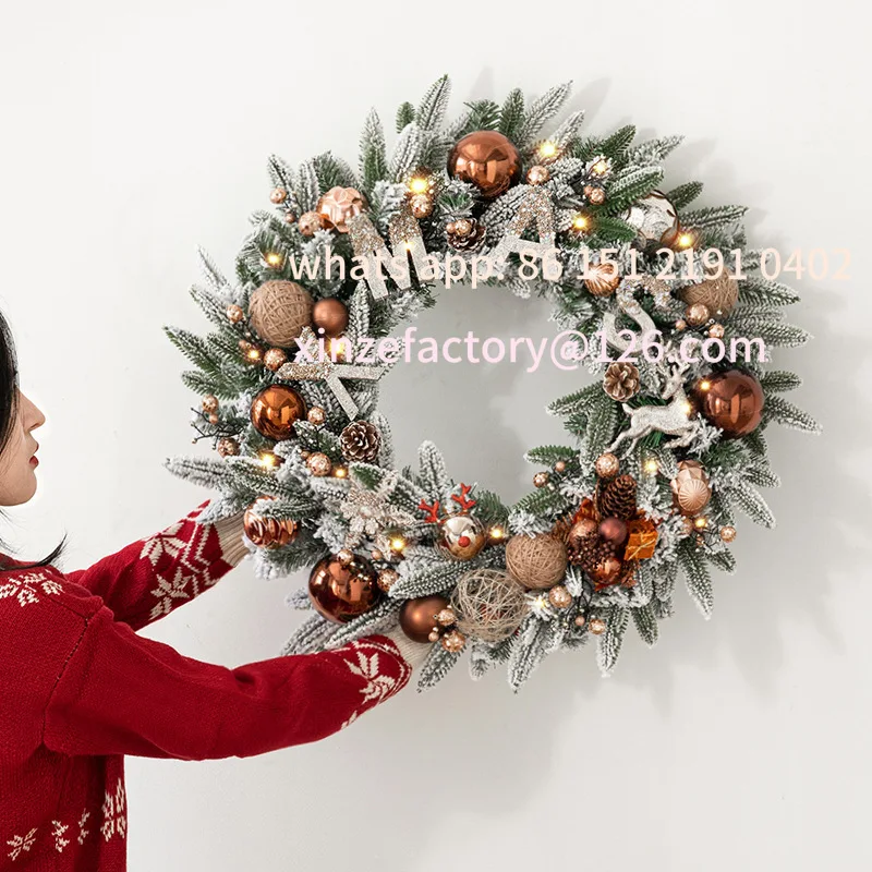 

Customizable winter Christmas wreath door hanging 50/60CM Christmas decorations Snowflake ring package pendant scene ornament