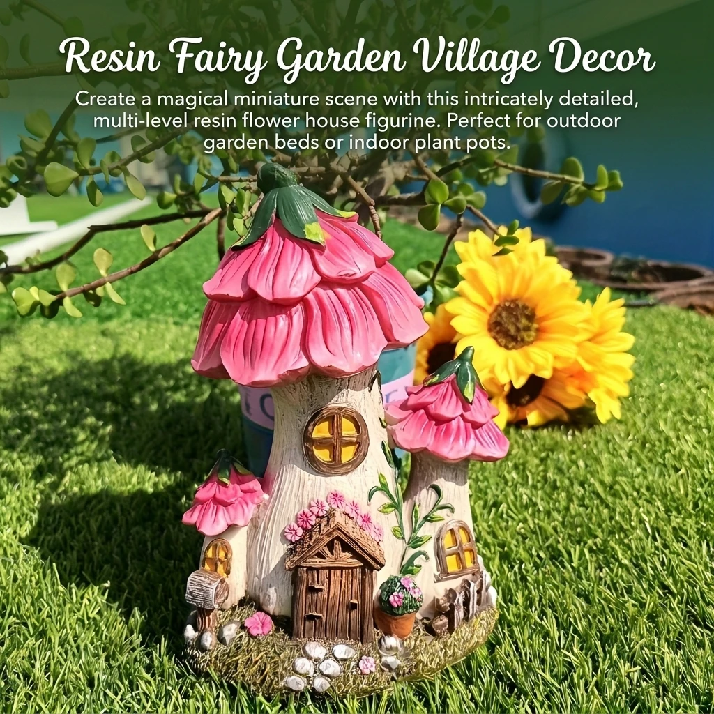 Resin Mushroom House Ornament Fairy Tale Forest Micro-Landscape Outdoor Garden Courtyard Decoration