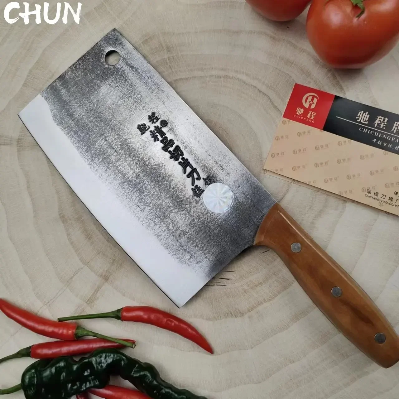 Retro Handmade Forged Kitchen Knife High Carbon Steel Slicing Meat Vegetable Knife 4mm Thick Blade Cooking Cleaver Wood Handle