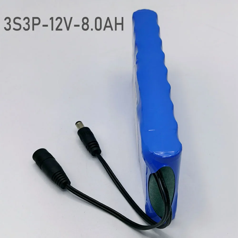 

Strong power 12V 3s3p with BMS rechargeable battery pack 18650 li-ion 8.0Ah ultra large capacity+12.6V DC 2A charger