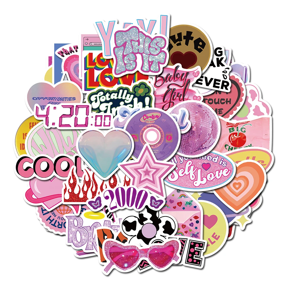 50PCS Y2k Love 90s Aesthetic Stickers Classic Vintage DIY Notebook Luggage Motorcycle Laptop Refrigerator Graffiti Decals