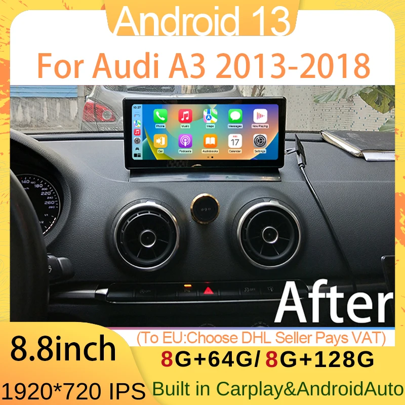 

10.25" Android13 8 Core Carplay Head Unit For AUDI A3 2013-2018 Car Auto Video Player Multimedia GPS Navigation Screen 4G WIFI