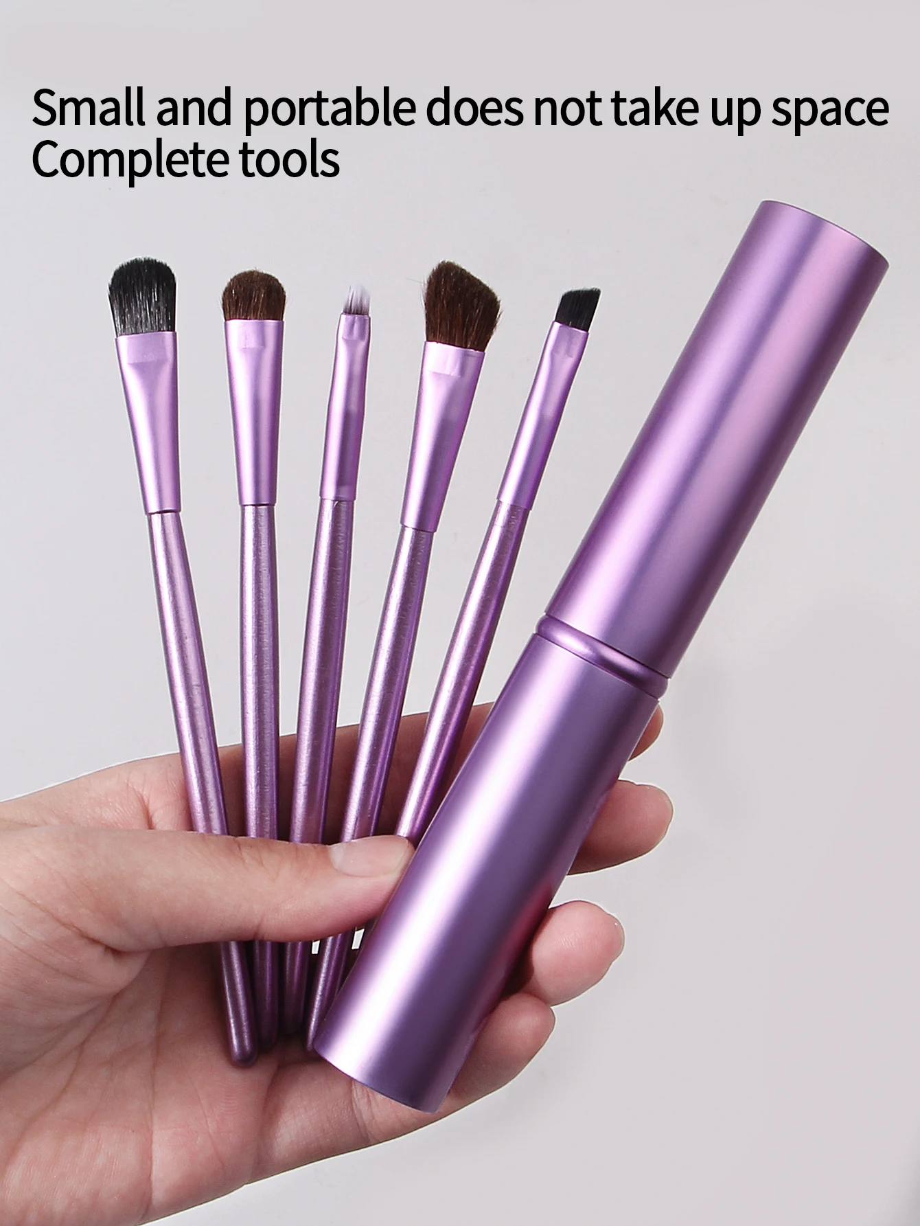 Set di pennelli per trucco occhi multifunzionali con tubo in alluminio viola da 10 pezzi e spugna triangolare per trucco che non si ostruisce