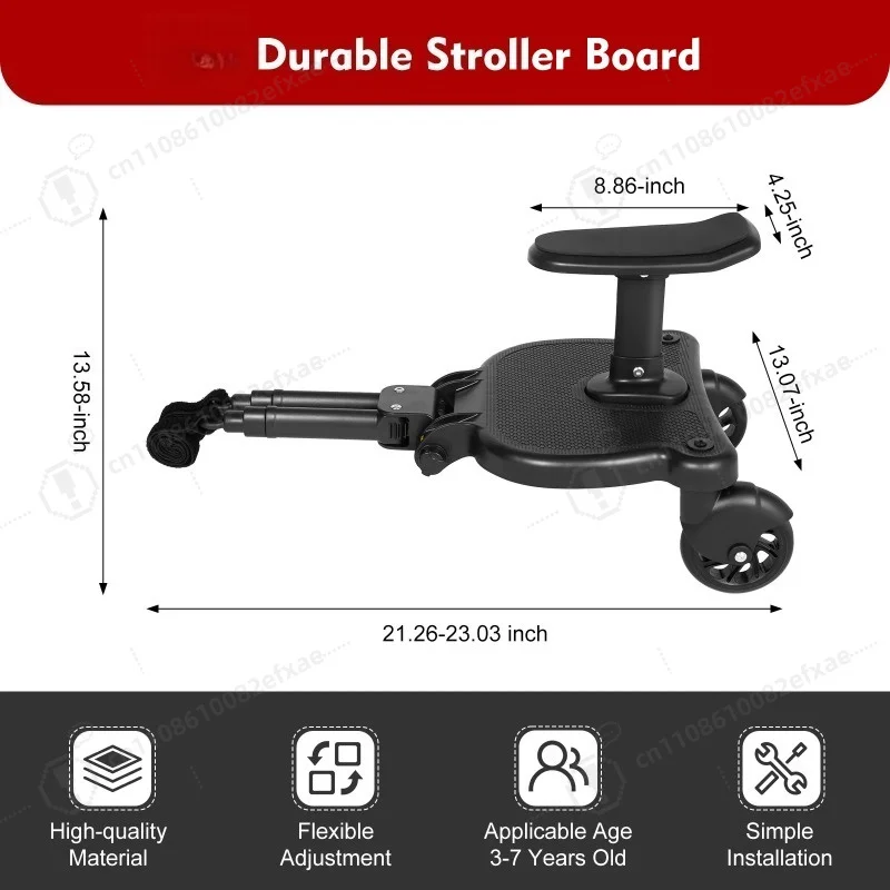 Black Universal 2 in 1 Stroller Glider Board Buggy Wheeled Pushchair with Detachable Seat Step Board Pedal