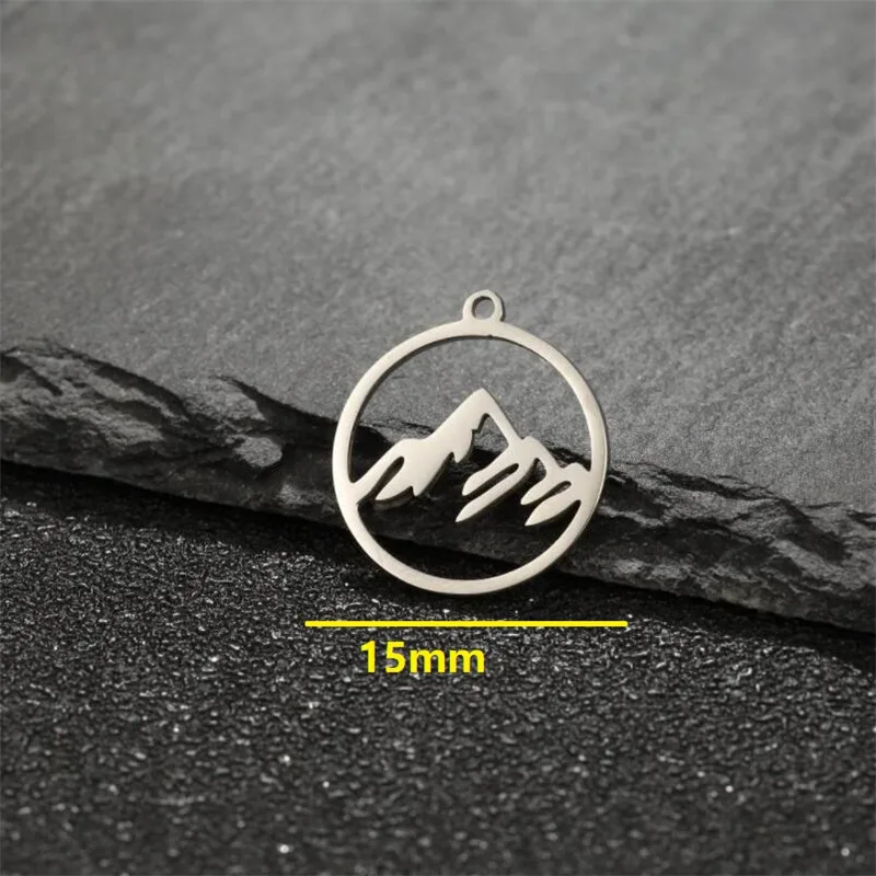 5pc/lot Casual Stainless Steel Mountain Peak Bicycle Pendant Boho Sunrise Charm DIY Jewelry Making Necklace Bracelet Accessories