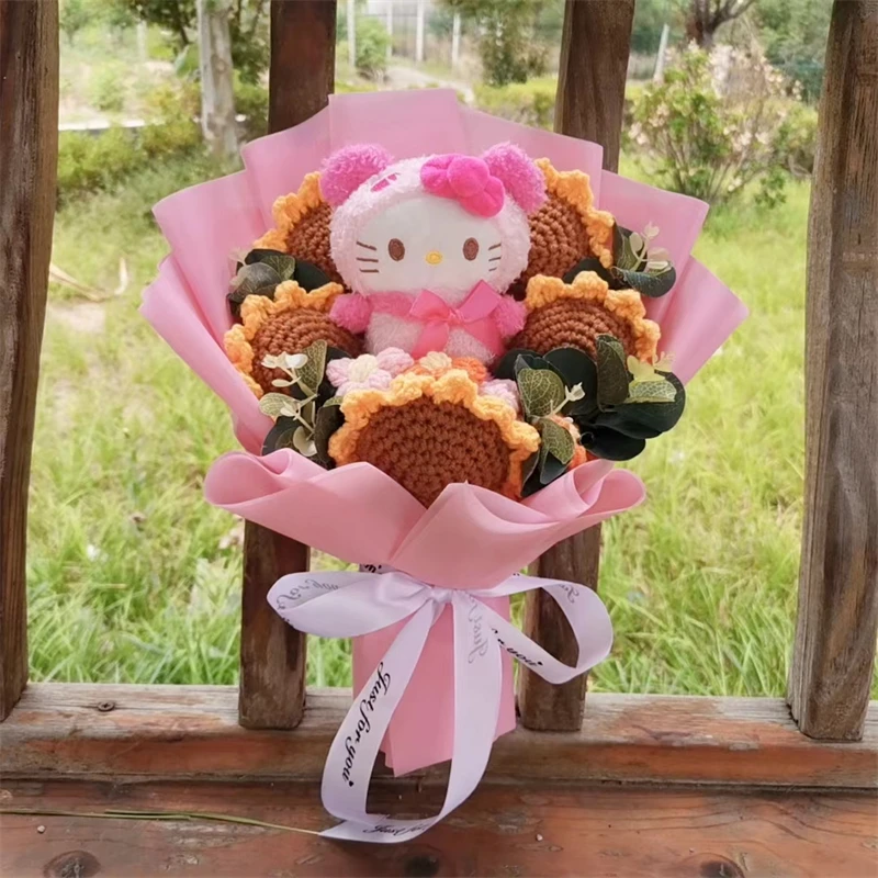 Kuromi Hello Kitty Cinnamoroll Plush Toys Bouquet Doll  With Sunflower Stuffed Girl Valentine Gift Christmas Hallowmas Toy