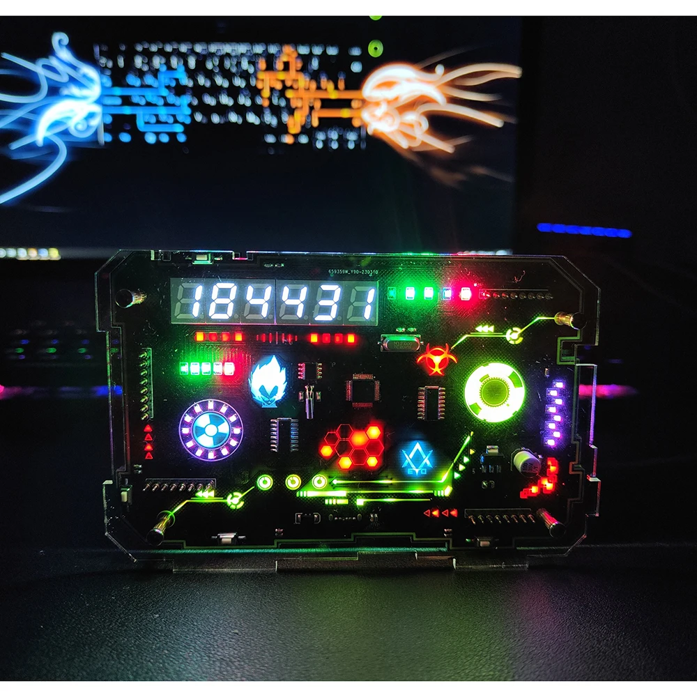 Handmade Cyberpunk desktop 0.39 inch RGB Clock Art sense of technology gaming atmosphere room desktop decoration accessories