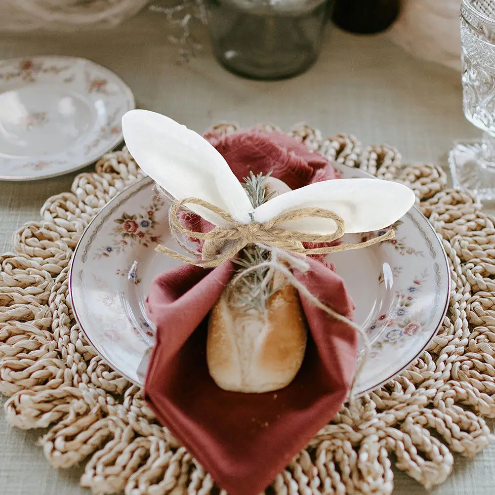 6Pcs Bunny Napkin Rings Easter Rabbit Ear Napkin Buckles Rustic Rope Table Decor Spring Festive Dinner Ring Easters