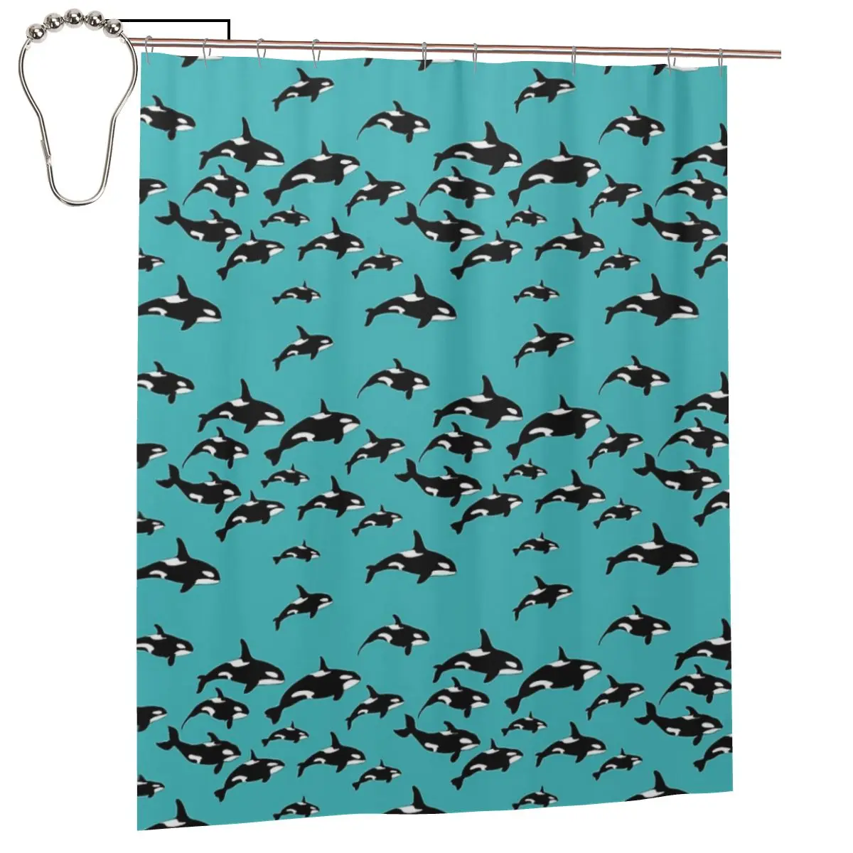 

Orca Killer Whales Pattern On Blue Shower Curtain Bathroom Polyester Waterproof Bath Curtains with Hooks