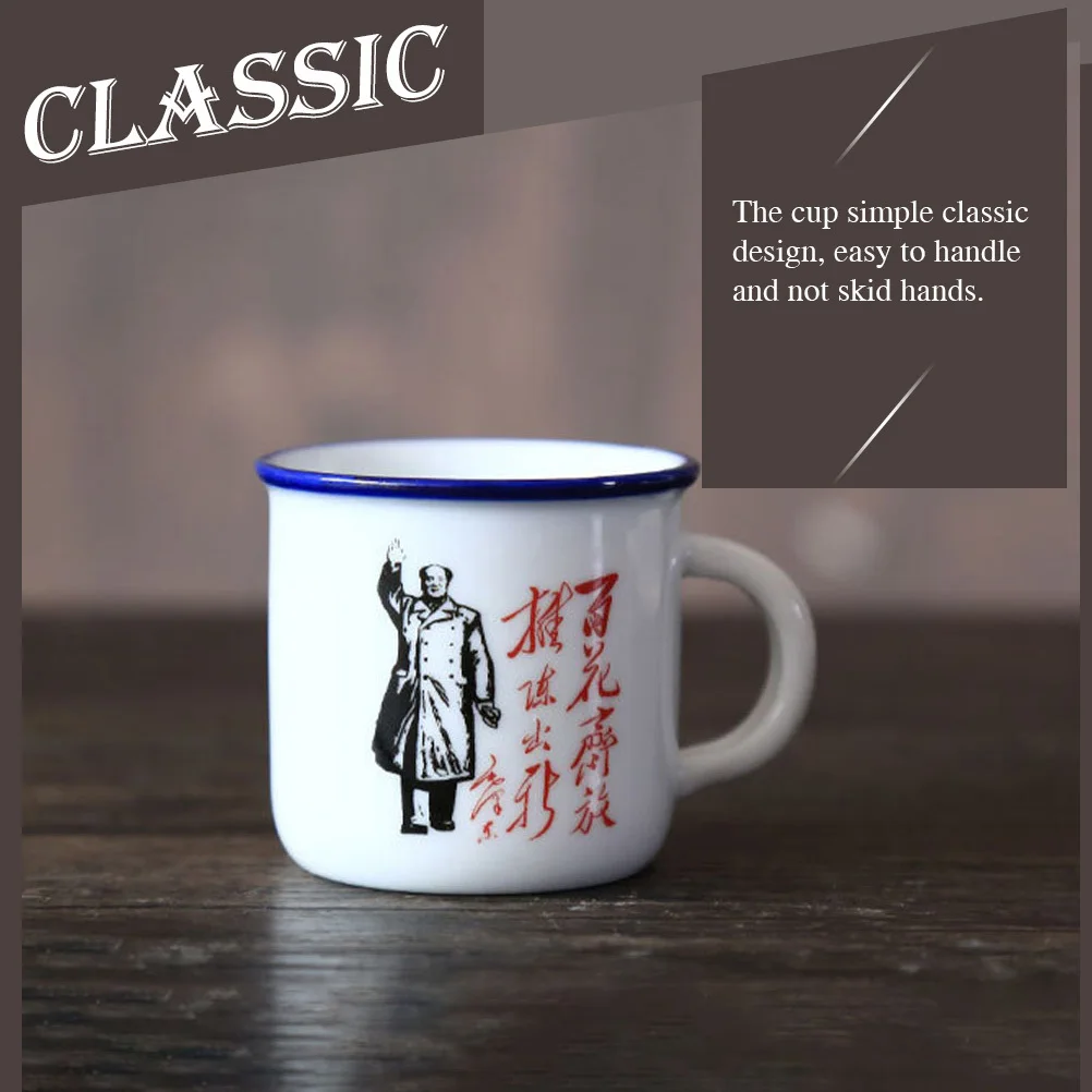 

6Pcs Chinese Style Enamel Cup Timeless Design Non-Skid Handle Heat-Resistant Mug for Indoor Outdoor Enamel Cup