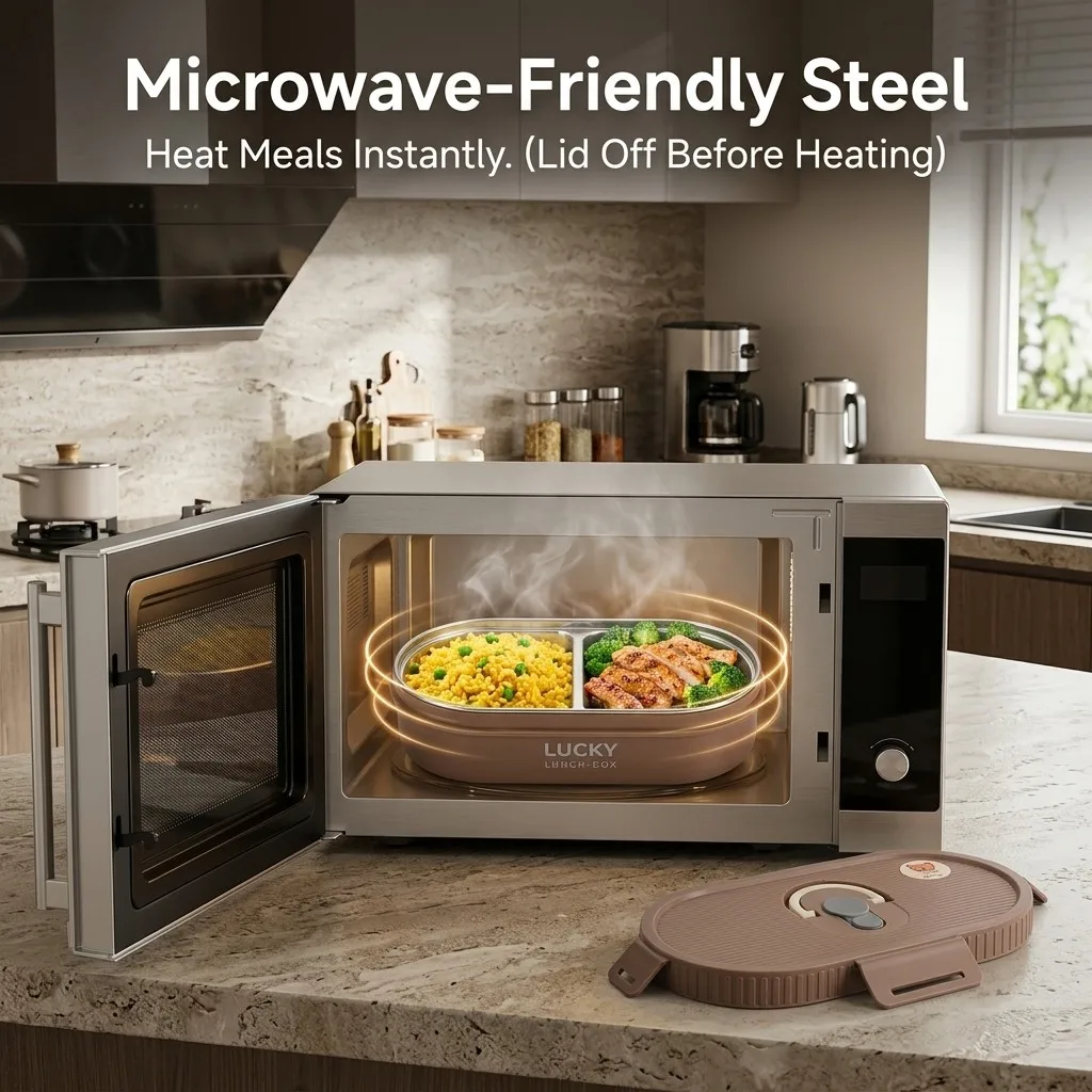Microwave Safe 304 Stainless Steel Bento Box Leakproof Portable Lunch Box Set Thermal Food Container For Office Adults Kids - view 3