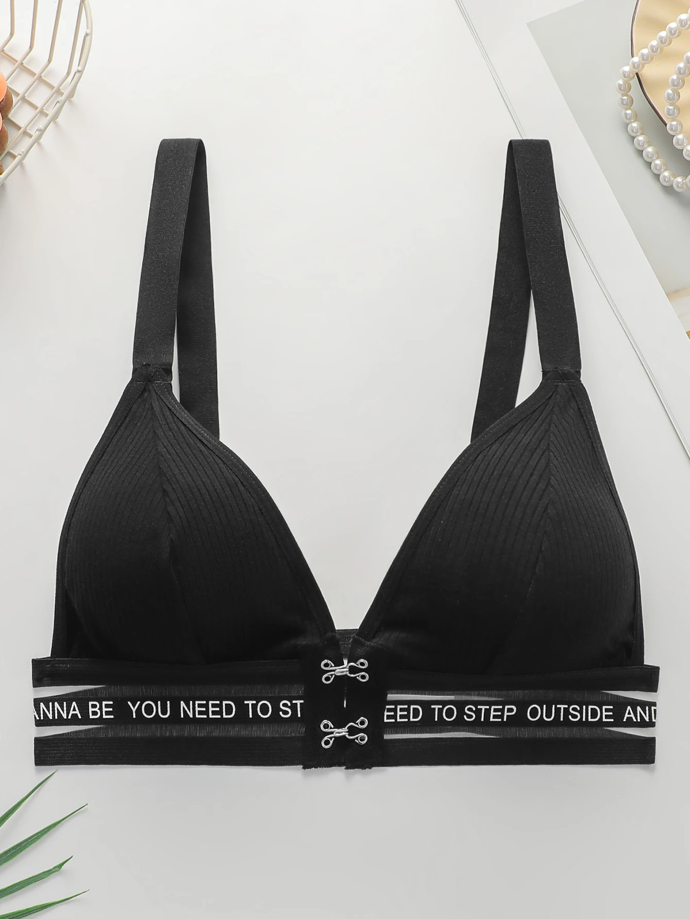 Women's front buckle letter strap bra sports without steel ring gathering push up shoulder strap adjustable bra MR3051