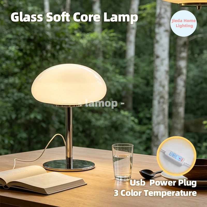 Murano Glass Table Lamp Forest Style Umbrella Shaped Glass Bedside Lamp 3 Color Temperature Bedroom Living Room Decor Table Lamp