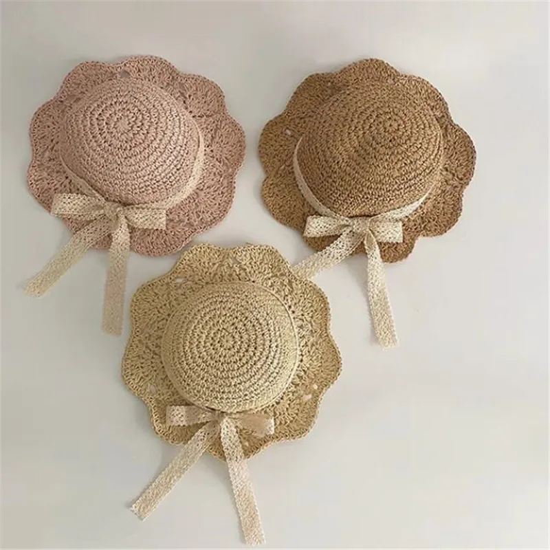 Cappello estivo per bambini cappello da spiaggia con protezione solare per bambina in paglia di pizzo parasole per bambini