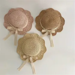 Cappello estivo per bambini cappello da spiaggia con protezione solare per bambina in paglia di pizzo parasole per bambini