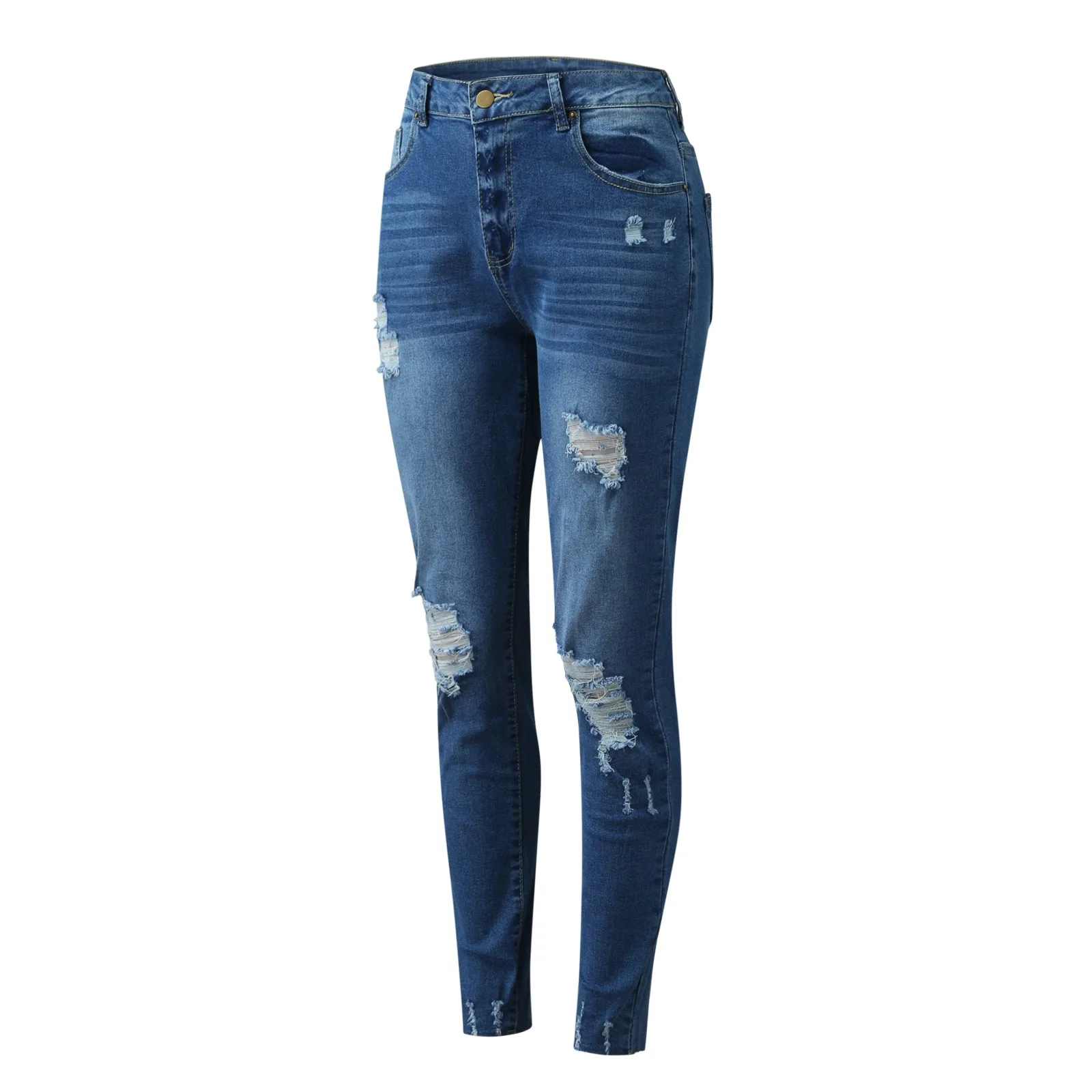 Jeans da donna Mom Casual blu scuro classico tasche Skinny a vita media pantaloni in Denim pantaloni Jeans femminili abbigliamento donna