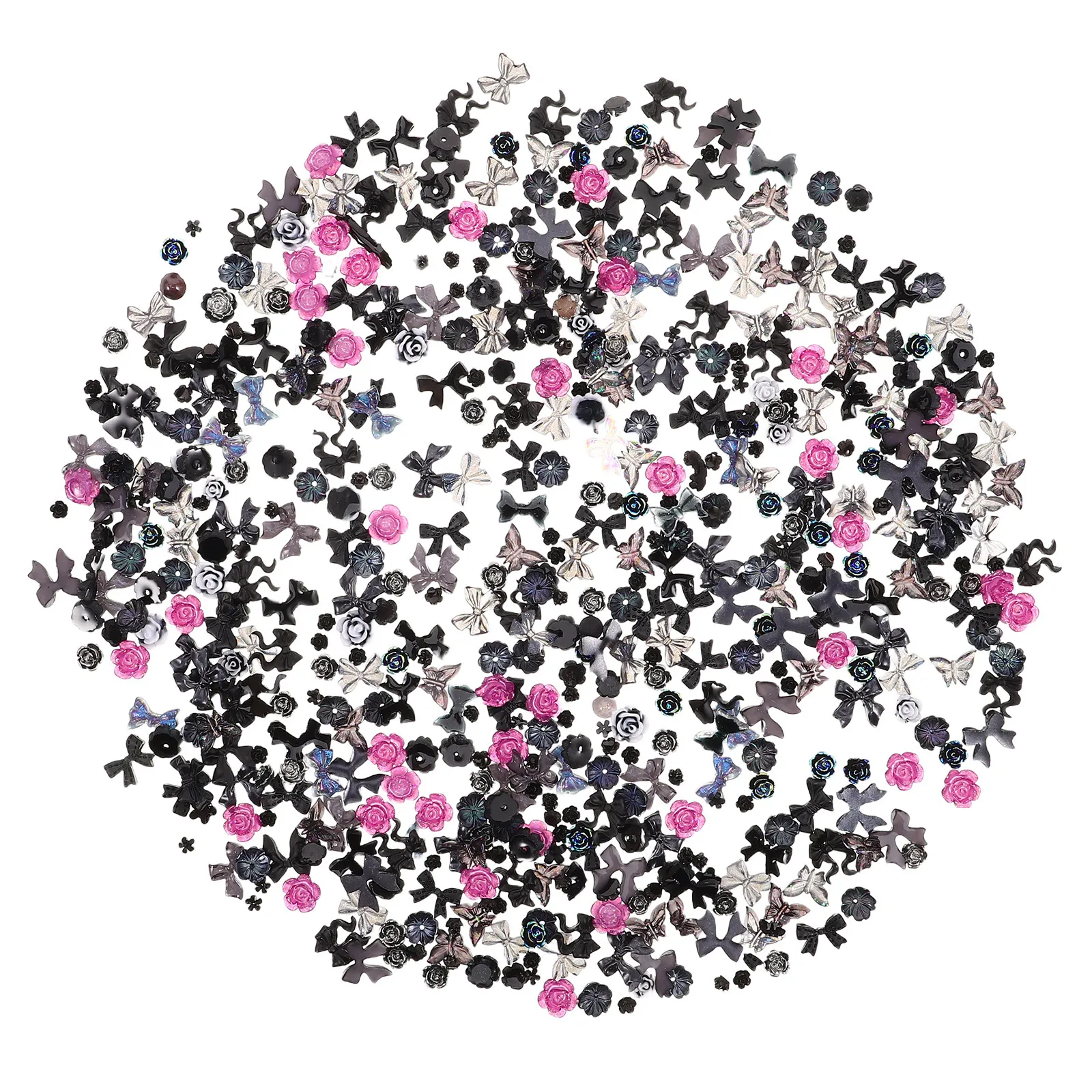 

400Pcs Resin Nail Art Embellishments Kit Heart Bow Flower Charms for DIY Manicure Decoration Flatback Nail Craft Supplies