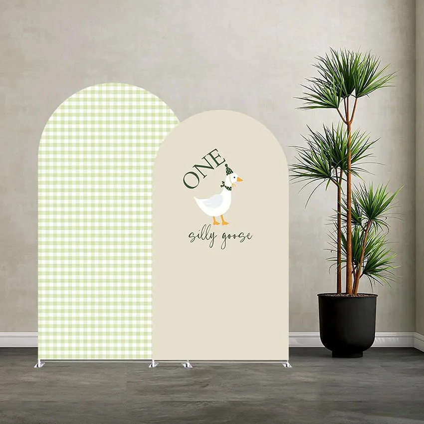 Mehofond Custom One Silly Goose Green Plaids Kids Birthday Party Baby Shower Cover Chiara Arch Background Decor Backdrop