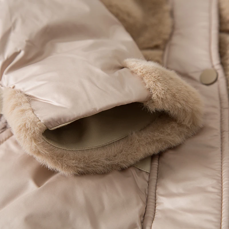 Femmes Thiened Long Sve vers le bas Jaet Zipper fourrure de lapin velours à capuche mi-longue blanc Du vers le bas manteau rembourré hiver extérieur...