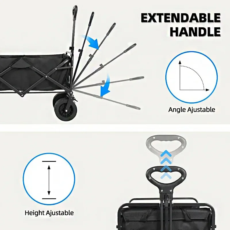 Faltbarer Gartenwagen Handwagen Werkzeugwagen mit 4 Rädern für Camping, Strand, Garten, Einkauf, Tragkraft 80-150 kg – Detail 5