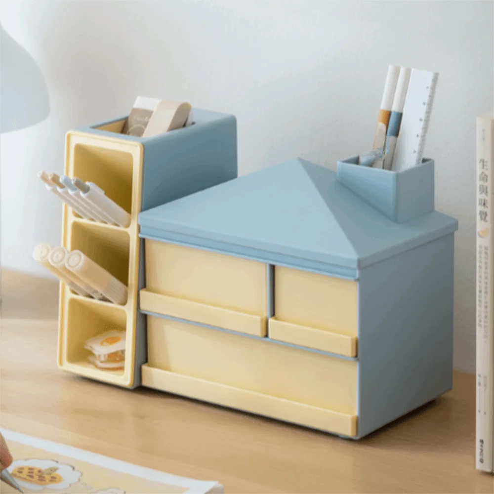 حامل أقلام مائل بسعة كبيرة مع درج تشطيب الرف مكتب صندوق تخزين الأدوات المكتبية منظم مكتب الدوبامين #3
