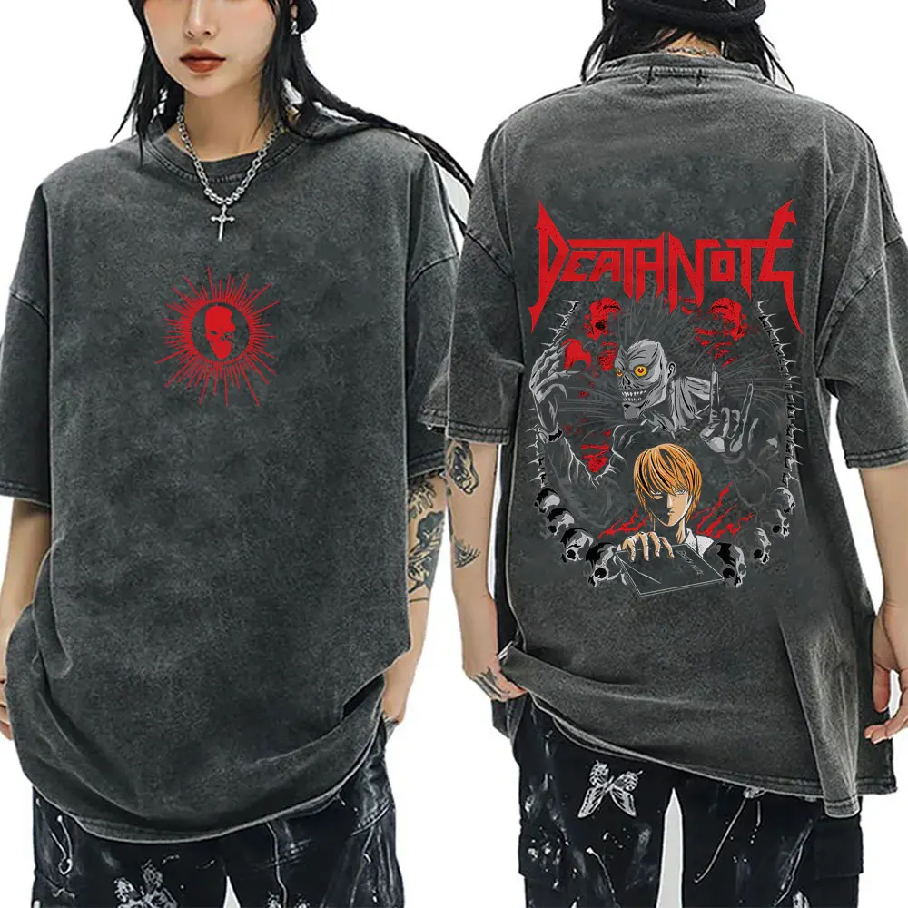 

Washed Vintage Anime Death Note Yagami Light Ryuk T Shirts Men Women Clothing Manga Casual T-shirt Men's High Quality T-shirts