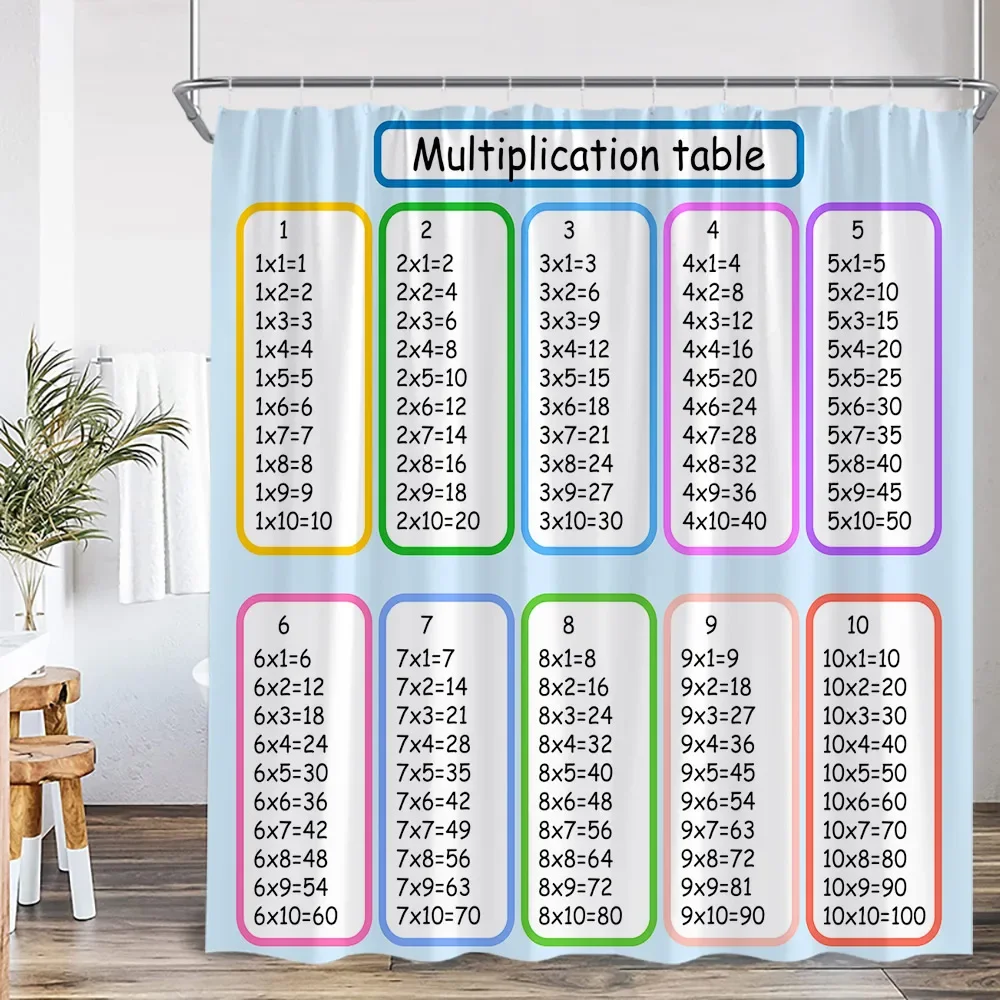 Mutiplication Table Shower Curtain Math Education Study Theme Home Decor for Bathroom Polyester Fabric Bath Curtain with Hook