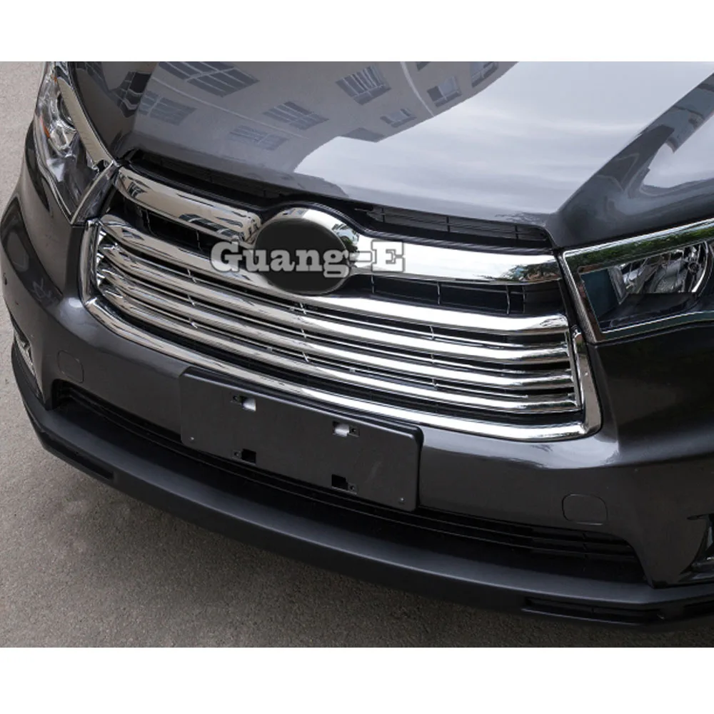 Car Body Cover Detector ABS Chrome Trim Front Up Grid Grill Grille Frame Hoods 1pcs For Toyota Highlander 2015 2016 2017