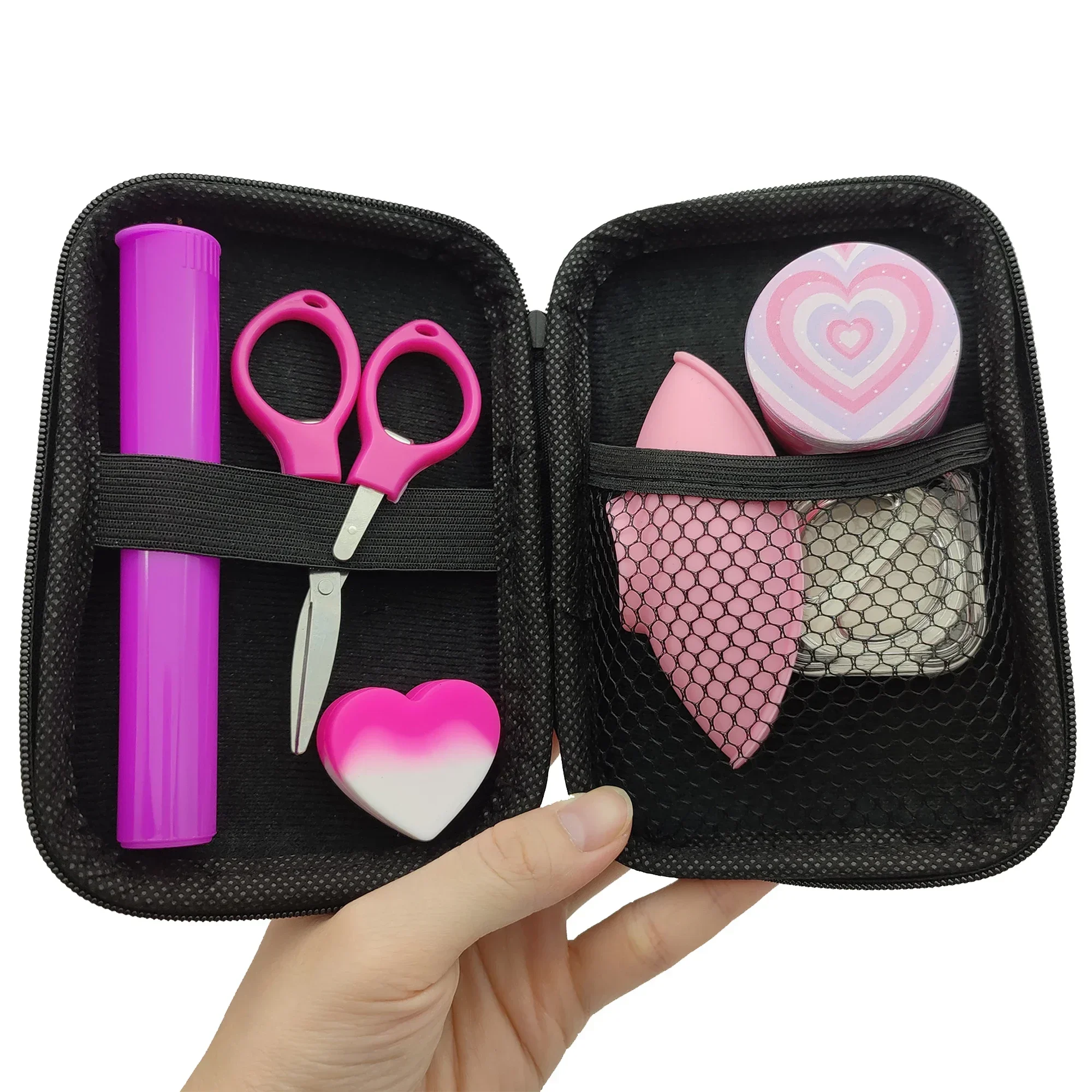 1Set Smoking Set Metal Grinder 9ml Glass Jar With Safety Lock Scissors 67mm Silicone Bowl Girly Gift Smoking Accessories view 2