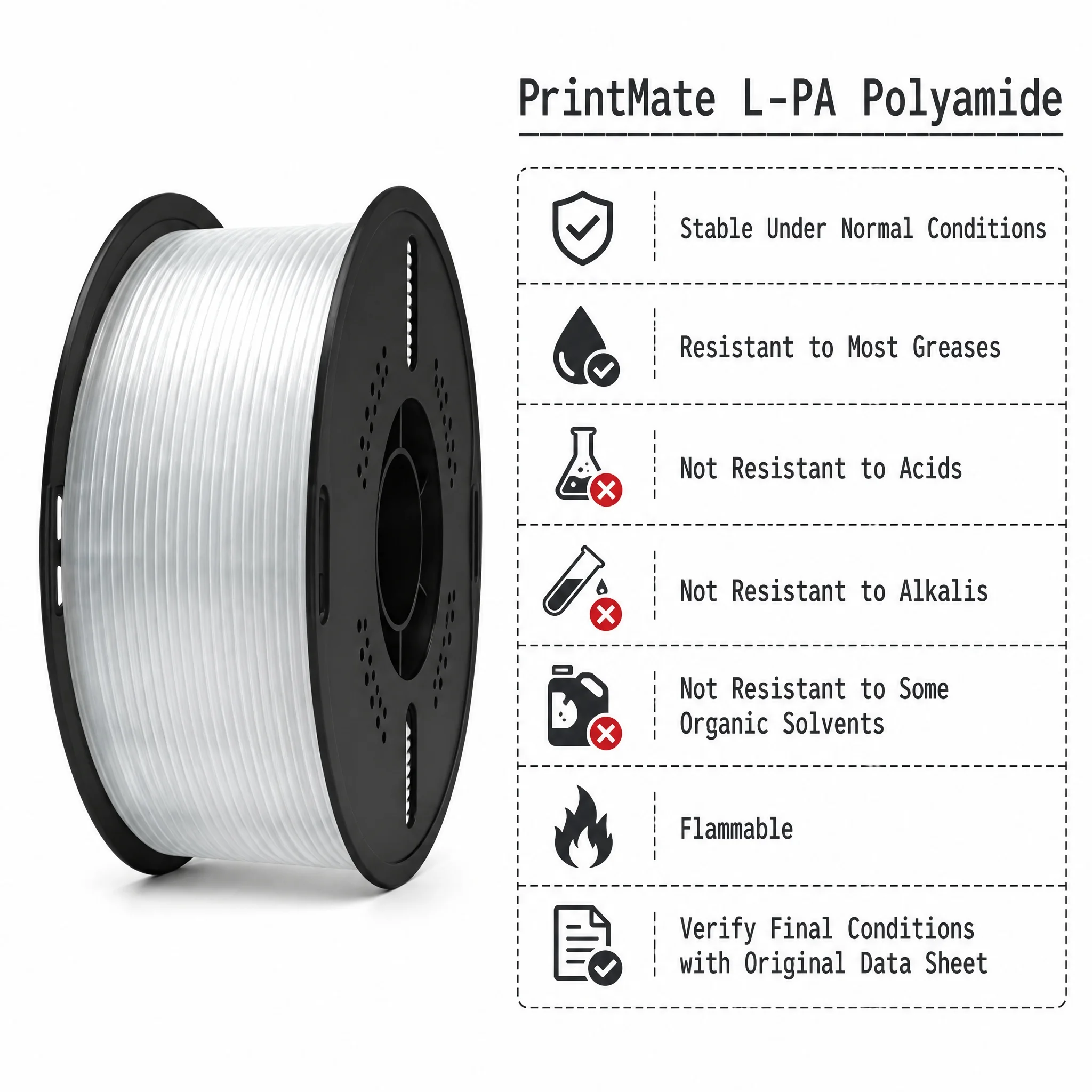 L-PA Polyamide 3D Printer Filament, High-Elongation Material for Functional Prototypes and Structural Parts