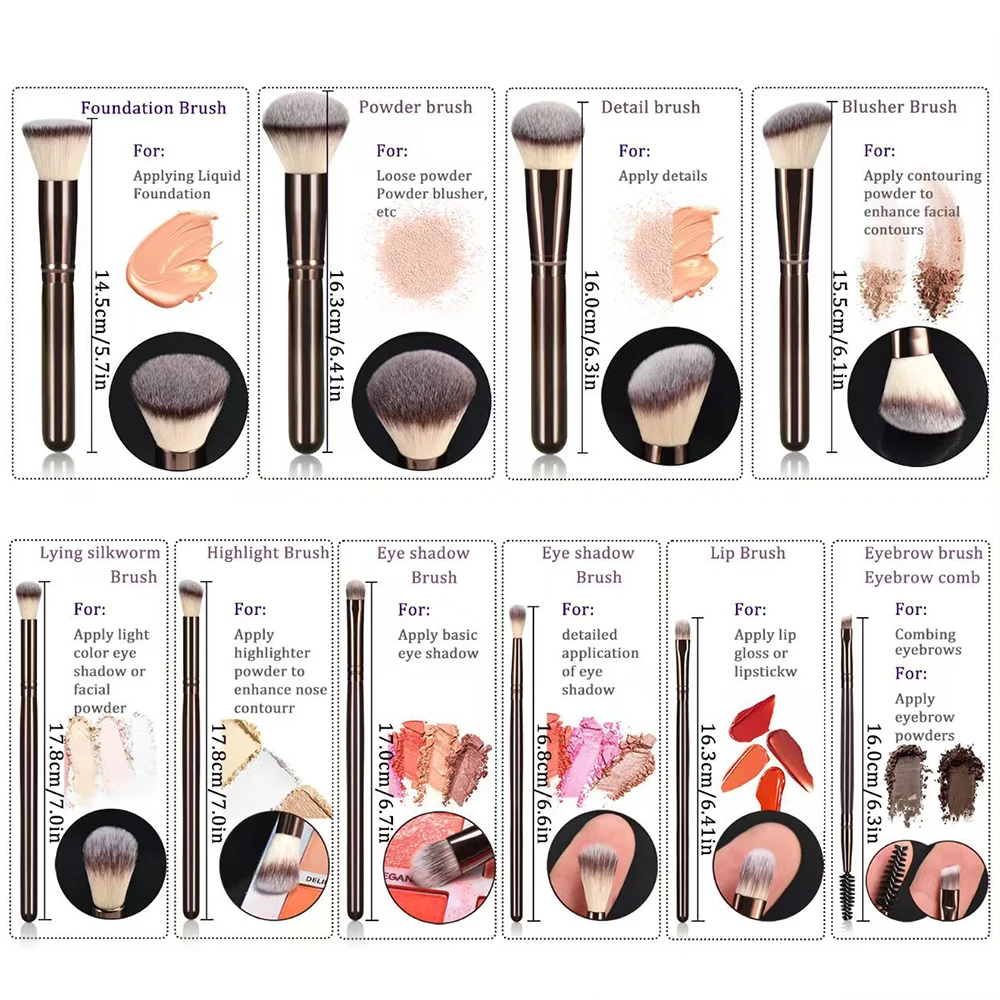 10pcs Makeup Brush Set Foundation Powder Blush Concealer Eye Shadow, Professional Cosmetic Kit with Travel Case for Women Girl