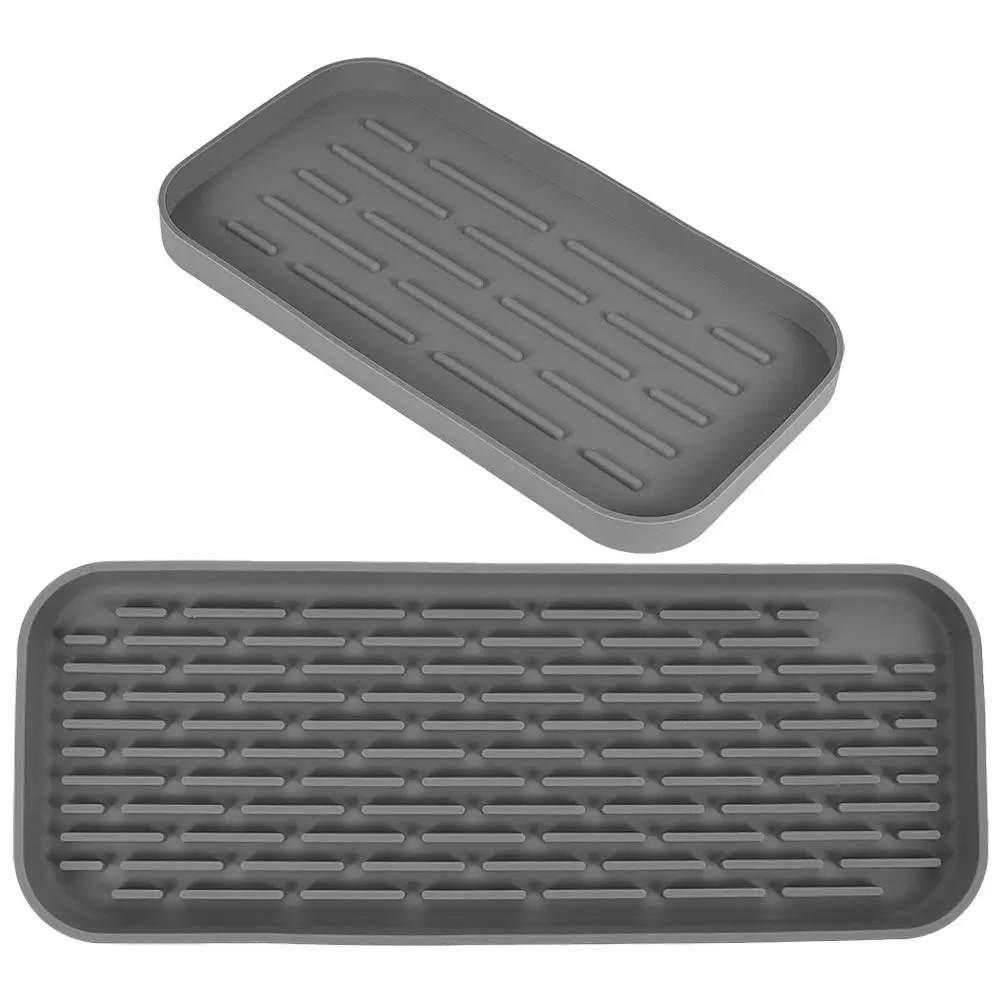 2Pcs Rectangle Silicone Tray Bathroom Vanity Organizer Countertop Drying Mat for Toiletries Cosmetics Hair Accessories Keys