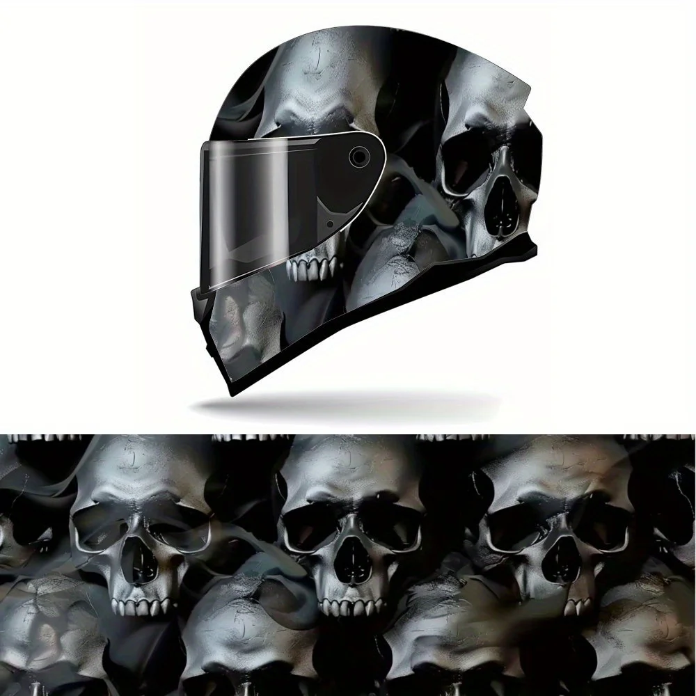 

Gothic Grey Black Skull Full Face Helmet Paint Sticker - Waterproof Scratch Resistant Self Adhesive PVC Sheet with Artistic Aest