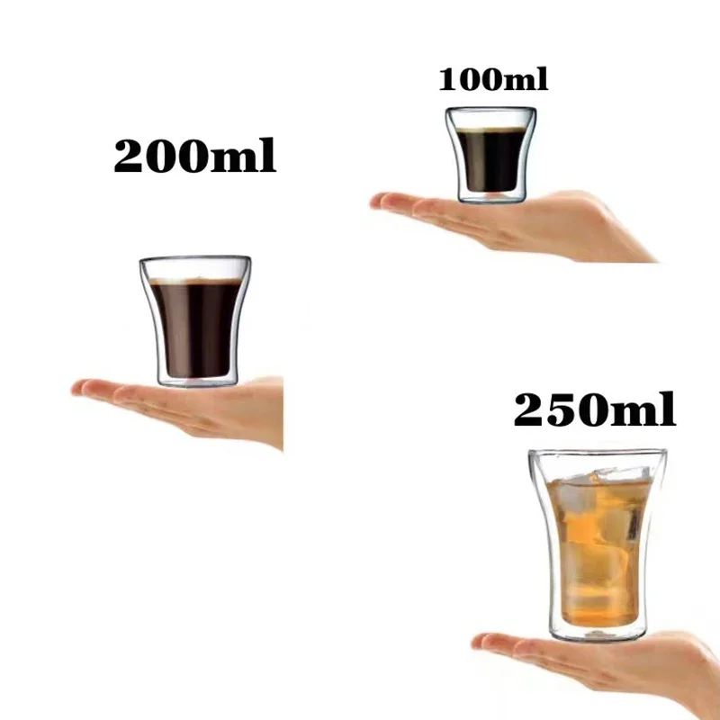 JUSTINLAU 1/2/4Pcs Double Wall Glass Coffee Cup Heat Insulation Transparent Water Cup Breakfast Glass Cold Drinks Beer Mug