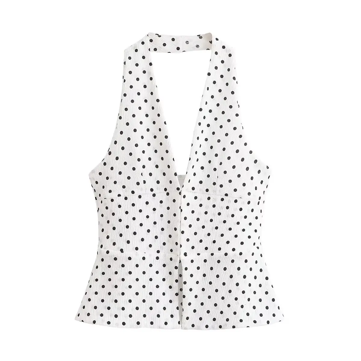 Elastic Polka Dot Halter Neck Top And Flared Pants Set Women's Fashion Cross-Border Clothing Casual Organic Cotton Workwear