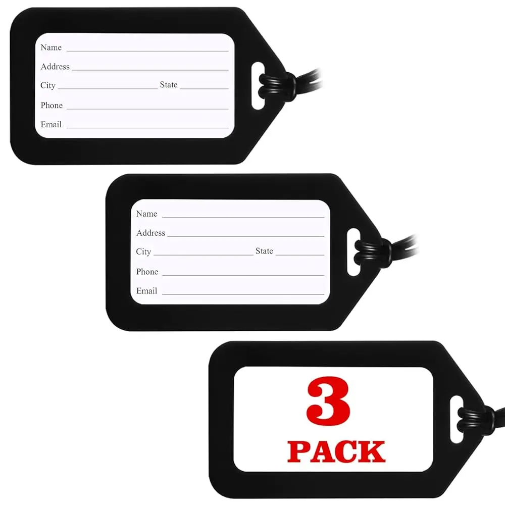 

3 Pack Luggage Tag Bright Luggage Tags for Suitcases Bag Tags Name Tags for Kids Travel Accessories Must Haves by (Black)