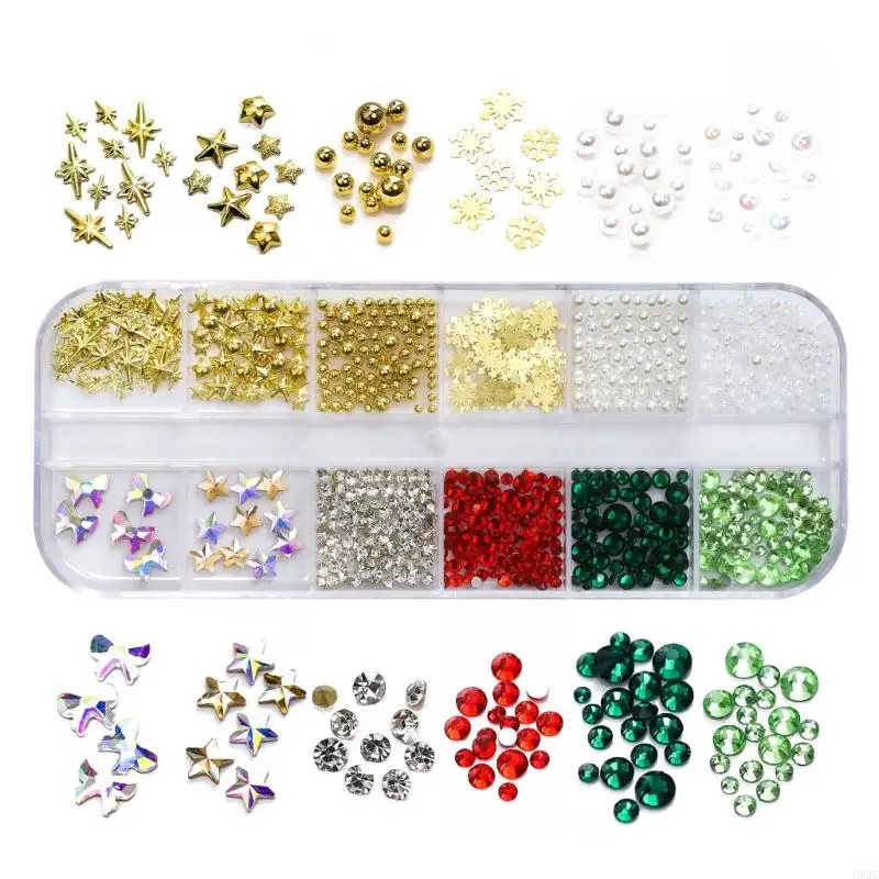 652C 3D Nail Art Rhinestones Nail Gems Snowflake Nail Slice Pearl Crystal Nail Art Decorations Metal Nail Art Studs Stickers